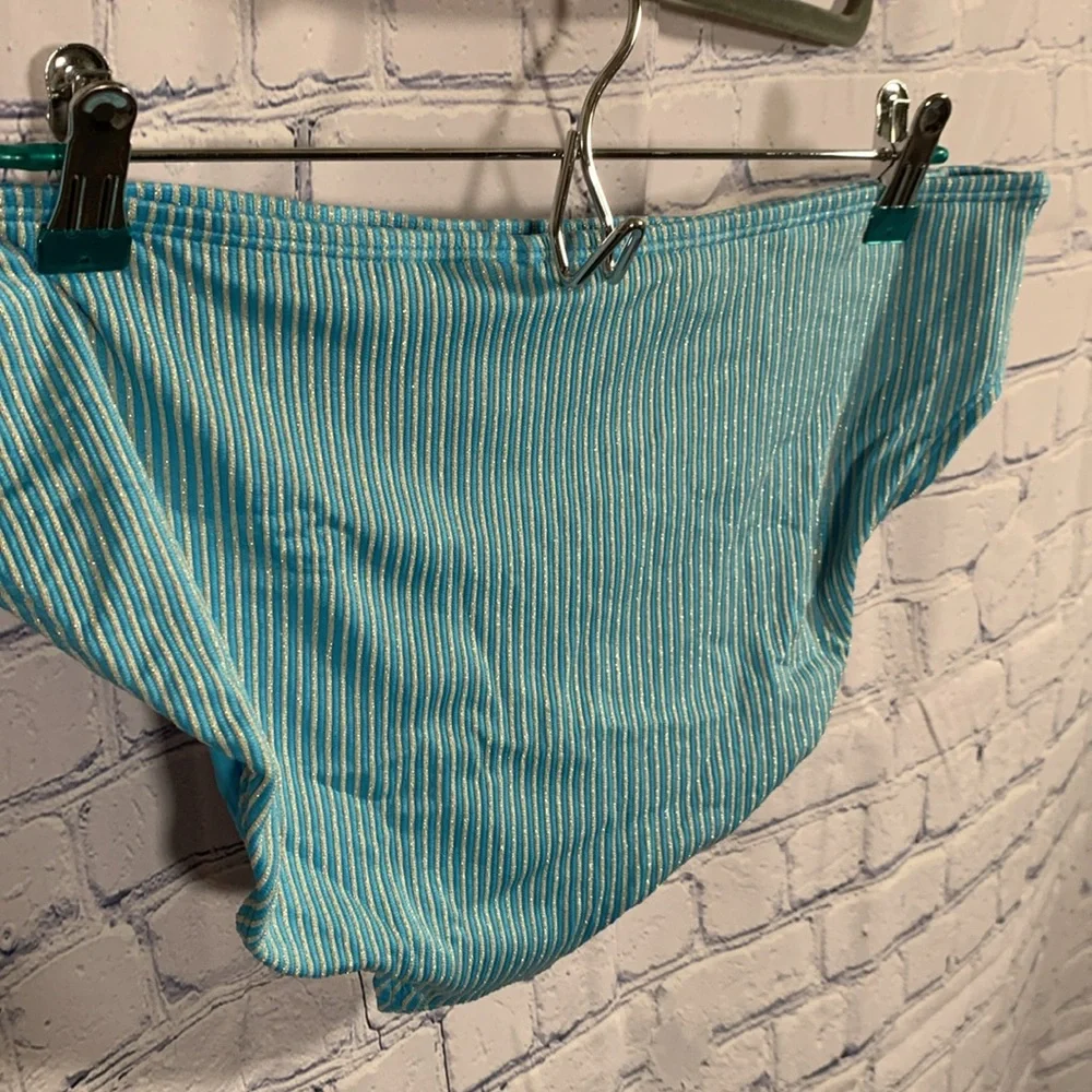 Andie Swim Womens Ribbed Bikini Bottom Blue/ Silver Metallic Beach Cruise XL NWT